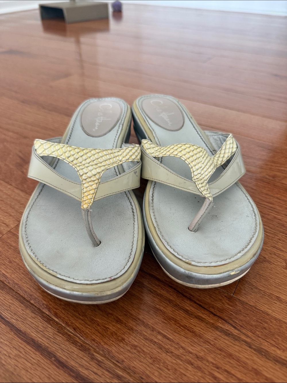Cole Haan Light Gray and White  Thong Sandals